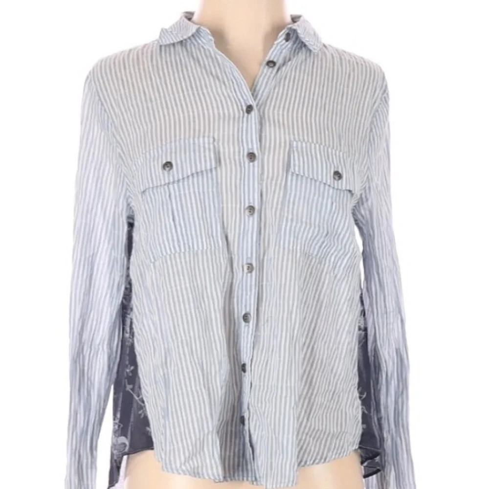 Free People Party in the Back Oxford Combo Button Down Shirt XS Cottagecore NWT